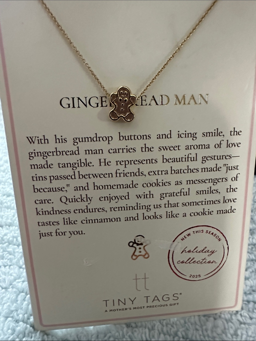 Gold Gingerbread Man Necklace - Holiday Pendant NWT by Tiny Tags
